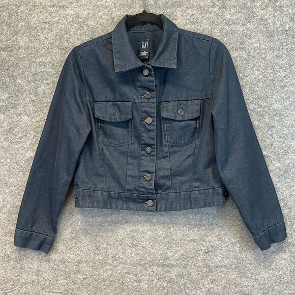 GAP Jean Jacket Women's Small Indigo Denim Cotton Button Front Dark Wash Blue - Picture 3 of 14